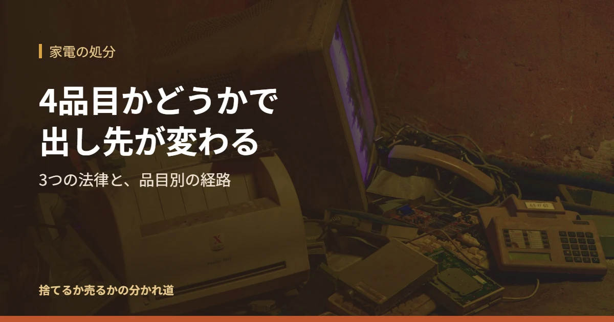 古い電子機器が積み上げられた室内の写真